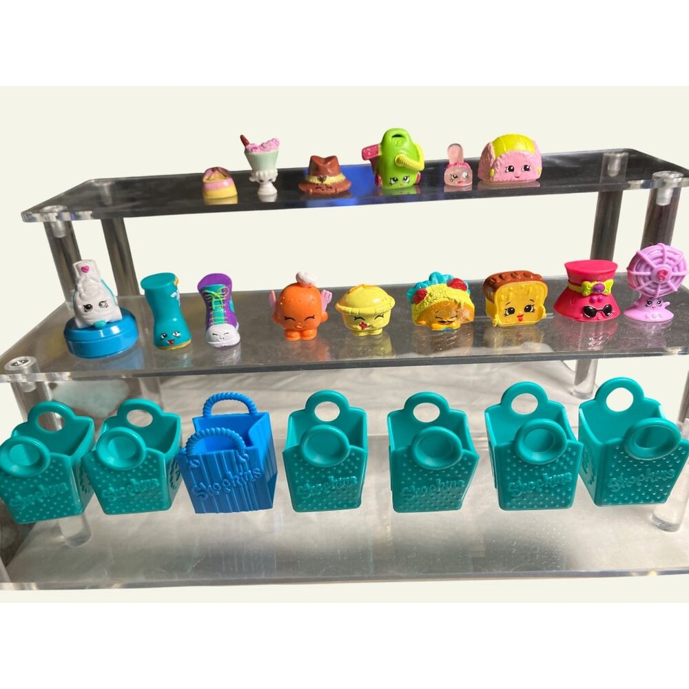 Shopkins Mixed Lot Of Mini Figures & Accessories With Green Shopping Bags
